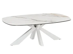 Mesa de centro em vidro temperado, cerâmica e metal efeito mármore branco - DERIYA