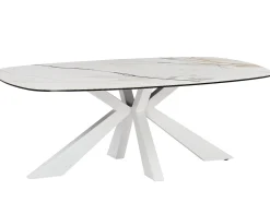 Mesa de centro em vidro temperado, cerâmica e metal efeito mármore branco - DERIYA