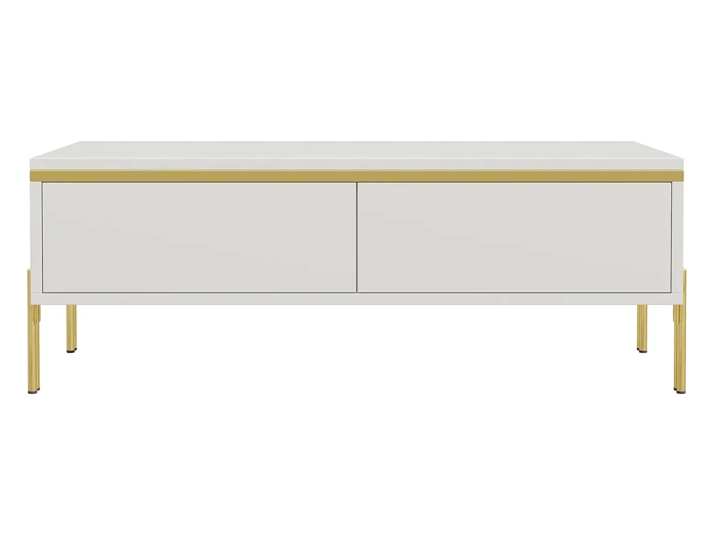 Mesa de centro envernizada brilhante 100x50x36 cm - 2 gavetas - Pés de metal - Painéis de partículas - Branco