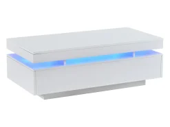 Mesa de centro envernizada brilhante 100x50x35 cm - con LED - con 2 gavetas - painéis de partículas - branco