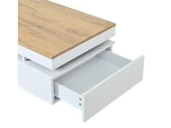 Mesa de centro envernizada brilhante 100x50x35 cm - con LED - con 2 gavetas - painéis de partículas - branco + natural