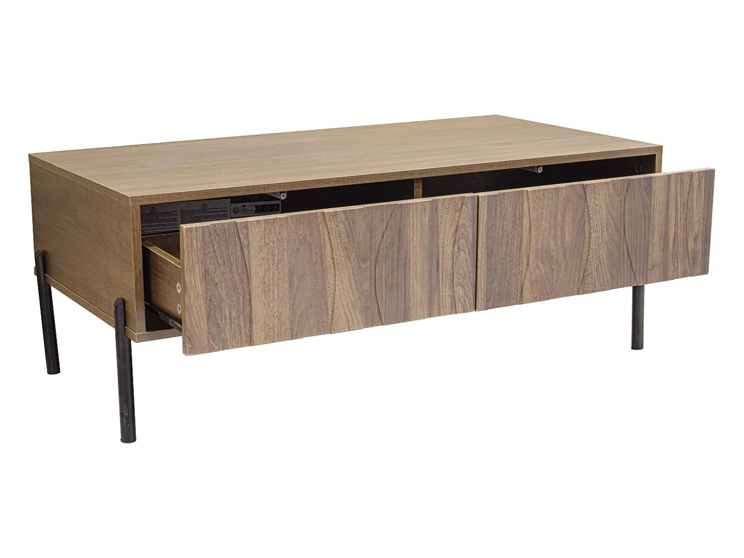 Mesa de centro estilo retro com 2 gavetas, 105x55x41cm - Cor madeira