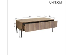 Mesa de centro estilo retro com 2 gavetas, 105x55x41cm - Cor madeira