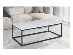 Mesa de centro EWING com efeito de mármore branco, ideal para uma sala de estar única.