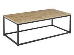 Mesa de centro EWING em carvalho envelhecido, ideal para uma sala de estar única.