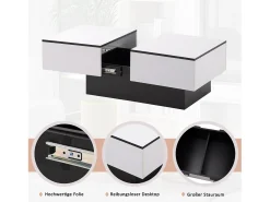Mesa de centro extensível - Madeira MDF - Estilo moderno - para sala, escritório - Branco