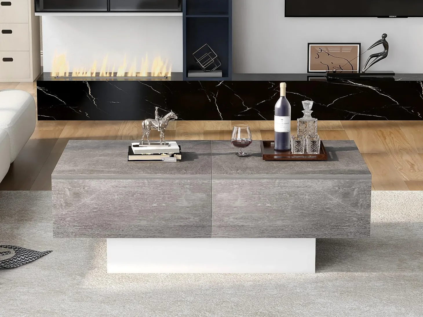 Mesa de centro extensível - Madeira MDF - Estilo moderno - para sala, escritório - Cinza
