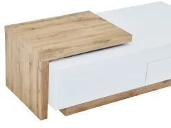 Mesa de centro extensível de MDF com 1 gaveta e 1 prateleira - Natural e Branco - MANDREA