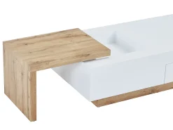 Mesa de centro extensível de MDF com 1 gaveta e 1 prateleira - Natural e Branco - MANDREA
