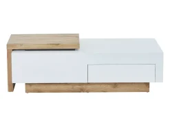 Mesa de centro extensível de MDF com 1 gaveta e 1 prateleira - Natural e Branco - MANDREA