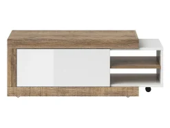 Mesa de centro extensível design coleção SINATRA. Cor carvalho escuro e branco fosco.