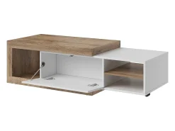 Mesa de centro extensível design coleção SINATRA. Cor carvalho escuro e branco fosco.
