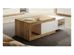 Mesa de centro extensível design coleção SINATRA. Cor carvalho escuro e branco fosco.