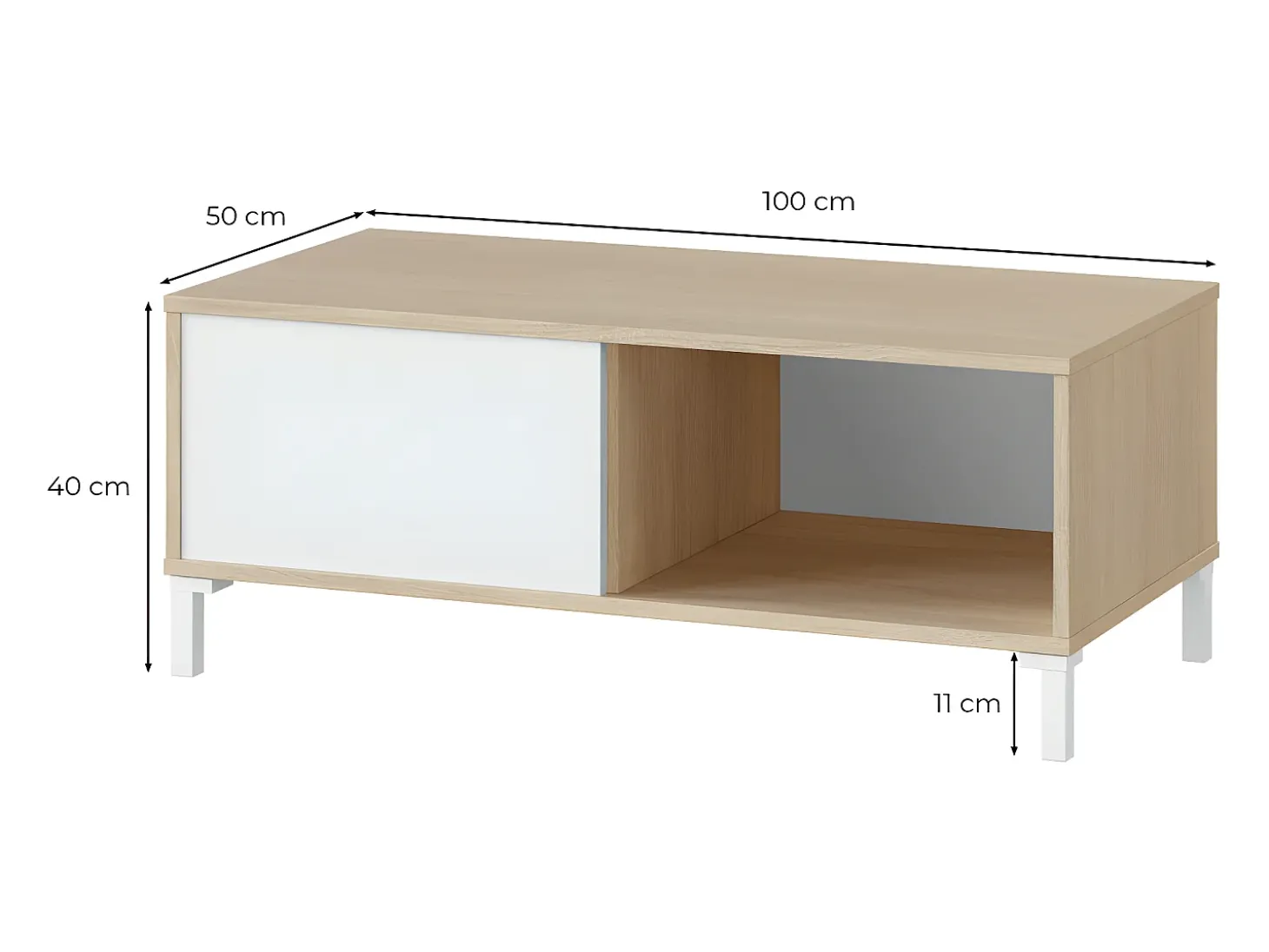 Mesa de centro fixa Brooklyn, carvalho canadense/branco Artik, 40x50x50 cm