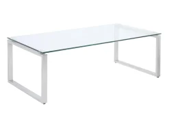 Mesa de centro FREYA com design exclusivo em vidro temperado e metal cromado.