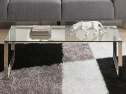 Mesa de centro FREYA com design exclusivo em vidro temperado e metal cromado.