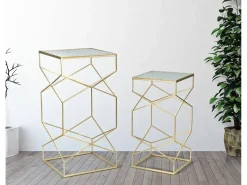 Mesa de centro George, Mesa de centro baixa, Porta-revistas para sofá, Estante de sala, Dourado, 50x50 h100 cm