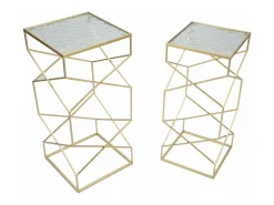 Mesa de centro George, Mesa de centro baixa, Porta-revistas para sofá, Estante de sala, Ouro, 32x32 h68 cm