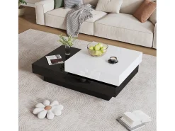 Mesa de centro giratória - 103 x 60 x 35,5 - mesa de centro dupla camada - aglomerado - preto