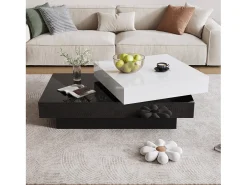 Mesa de centro giratória - 103 x 60 x 35,5 - mesa de centro dupla camada - aglomerado - preto