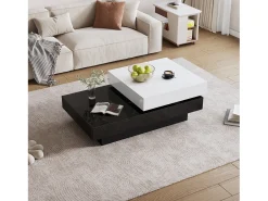 Mesa de centro giratória - 103 x 60 x 35,5 - mesa de centro dupla camada - aglomerado - preto