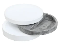 Mesa de centro giratória redonda - 3 plataformas - MDF - Branco e cinza cimento. JANITA