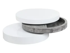 Mesa de centro giratória redonda - 3 plataformas - MDF - Branco e cinza cimento. JANITA