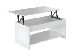 Mesa de centro HAPPY contemporânea branca com armazenamento e altura ajustável - L 100 x C 50 cm