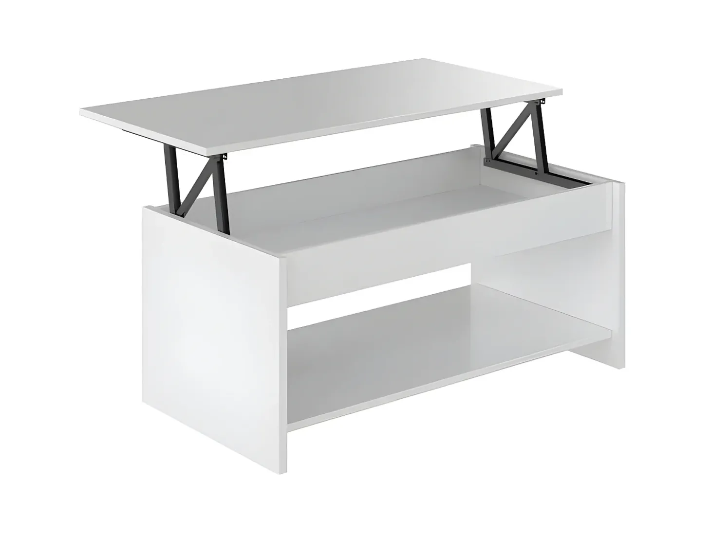 Mesa de centro HAPPY contemporânea branca com armazenamento e altura ajustável - L 100 x C 50 cm