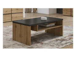 Mesa de Centro HAVANA – Carvalho e Preto – Tampo Preto Fosco – Com Nicho – Estilo Natural e Moderno