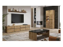 Mesa de Centro HAVANA – Carvalho e Preto – Tampo Preto Fosco – Com Nicho – Estilo Natural e Moderno