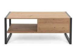 Mesa de centro industrial Kotor com gaveta e prateleira em carvalho artesanal