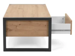 Mesa de centro industrial Kotor com gaveta e prateleira em carvalho artesanal