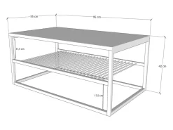 Mesa de centro industrial com prateleira em madeira natural e metal preto