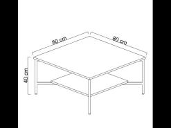 Mesa de centro industrial quadrada preta com prateleira de arrumação