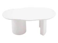 Mesa de centro irregular branca 100 cm com base cilíndrica estável, em MDF lacado