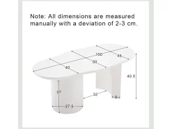 Mesa de centro irregular branca 100 cm com base cilíndrica estável, em MDF lacado