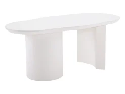Mesa de centro irregular branca 100 cm com base cilíndrica estável, em MDF lacado