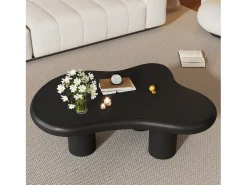 Mesa de centro irregular em formato de nuvem - 97 x 67 x 32 cm - superfície laqueada - MDF - preta