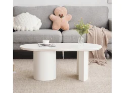 Mesa de centro irregular - 100 x 50 x 40,5 cm - estável e durável - superfície laqueada - MDF - branco