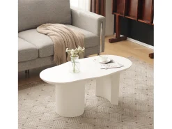 Mesa de centro irregular - 100 x 50 x 40,5 cm - estável e durável - superfície laqueada - MDF - branco
