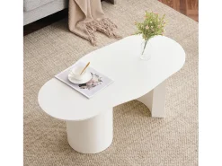 Mesa de centro irregular - 100 x 50 x 40,5 cm - estável e durável - superfície laqueada - MDF - branco