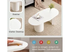 Mesa de centro irregular - 100 x 50 x 40,5 cm - estável e durável - superfície laqueada - MDF - branco