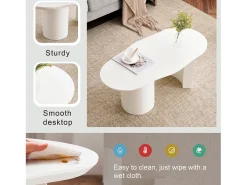 Mesa de centro irregular - 100 x 50 x 40,5 cm - estável e durável - superfície laqueada - MDF - branco