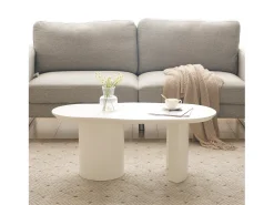 Mesa de centro irregular - 100 x 50 x 40,5 cm - estável e durável - superfície laqueada - MDF - branco