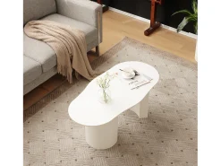 Mesa de centro irregular - 100 x 50 x 40,5 cm - estável e durável - superfície laqueada - MDF - branco