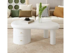 Mesa de centro irregular - 97 x 64 x 42 cm - com 2 gavetas - Ideal para sala de estar - MDF - branco