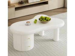 Mesa de centro irregular - 97 x 64 x 42 cm - com 2 gavetas - Ideal para sala de estar - MDF - branco