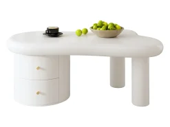 Mesa de centro irregular - 97 x 64 x 42 cm - com 2 gavetas - Ideal para sala de estar - MDF - branco