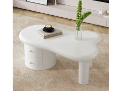 Mesa de centro irregular - 97 x 64 x 42 cm - com 2 gavetas - Ideal para sala de estar - MDF - branco